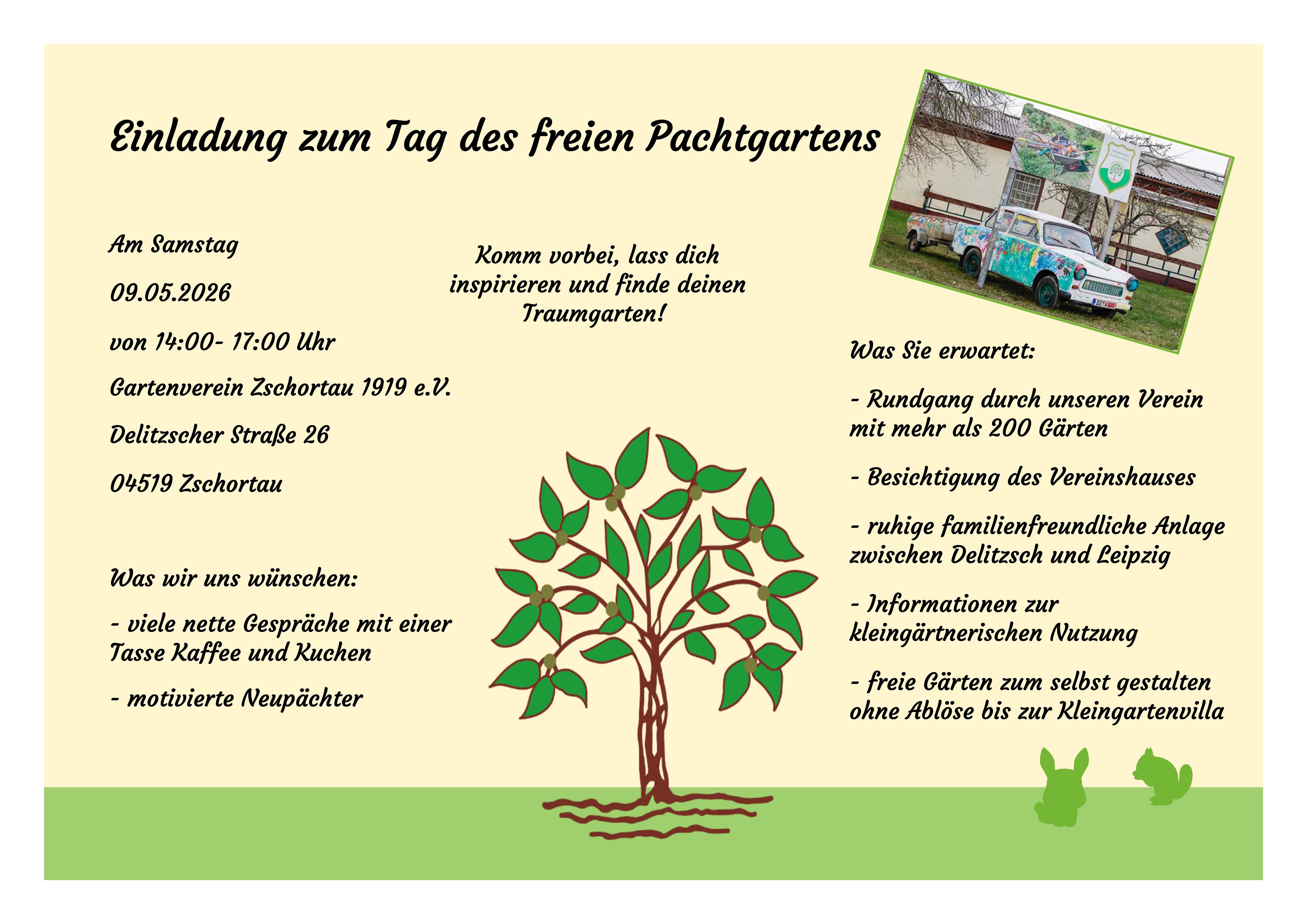 KGV "1919 Zschortau" - Einladung zum Tag des freien Pachtgartens